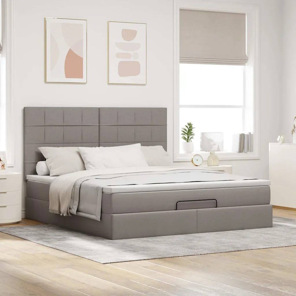 vidaXL Struttura Letto Pouf con Materasso Tortora 160x200cm in Tessuto - Image 3