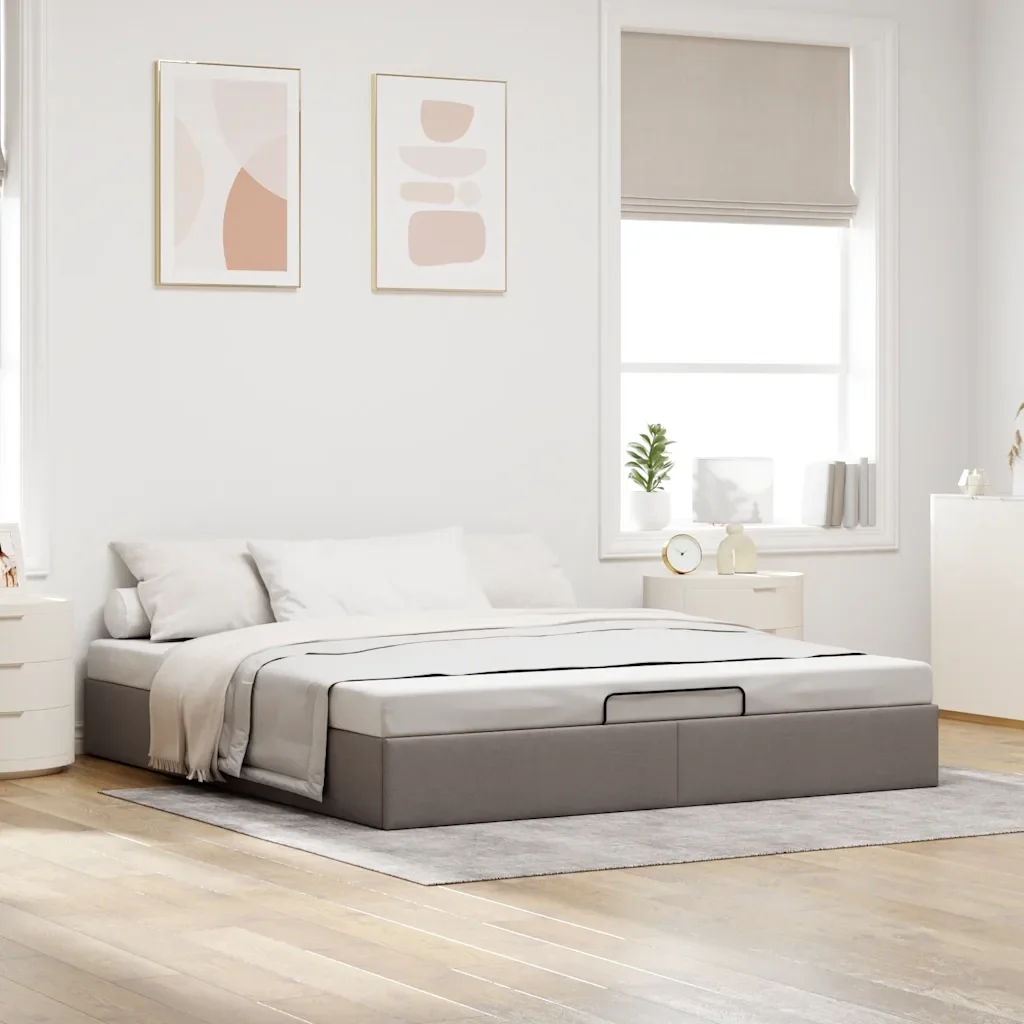 vidaXL Struttura Letto Pouf senza Materasso Tortora 160x200cm Tessuto - Image 3