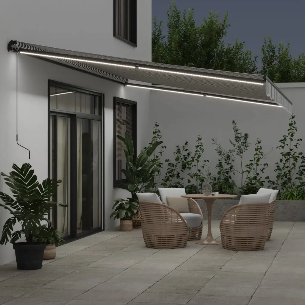 Tenda Retrattile Manuale con LED Antracite e Bianco 600x350 cm - Image 3