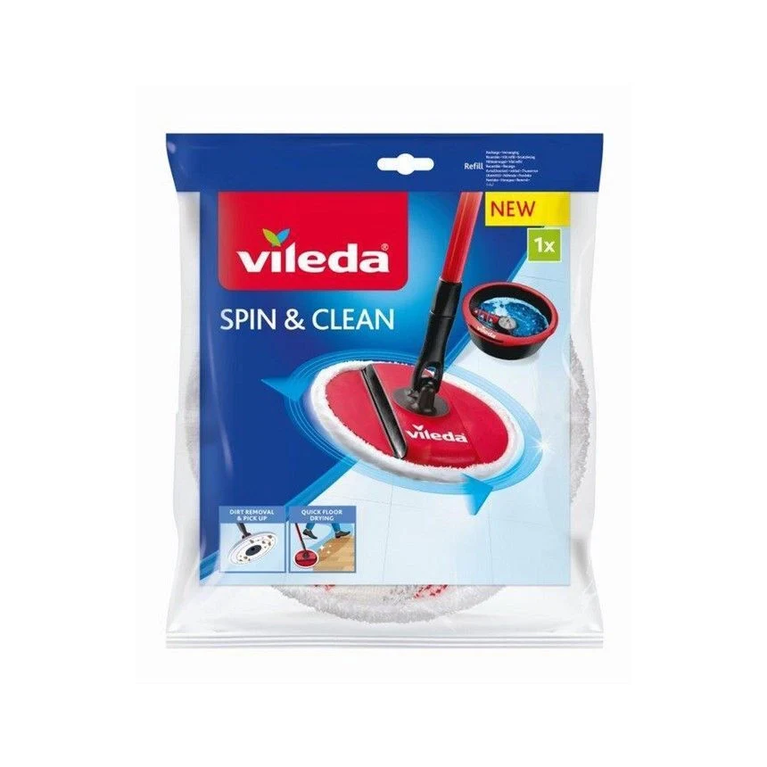 Vileda 161822 Spin and Clean Ricambio Spinmop Mocio Microfibra Fibre Rosse e Grigie Lavabile 60°C colore Bianco - Image 2