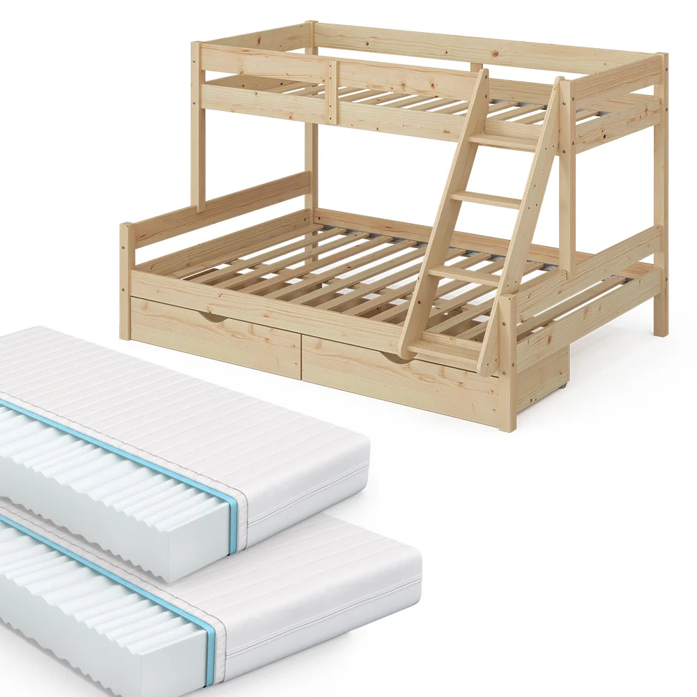 Letto a castello Everest Legno 140x200 / 90x200 cm con 2 materassi e 2 cassetti Vitalispa