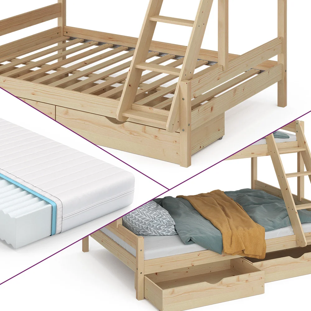 Letto a castello Everest Legno 140x200 / 90x200 cm con 2 materassi e 2 cassetti Vitalispa - Image 6