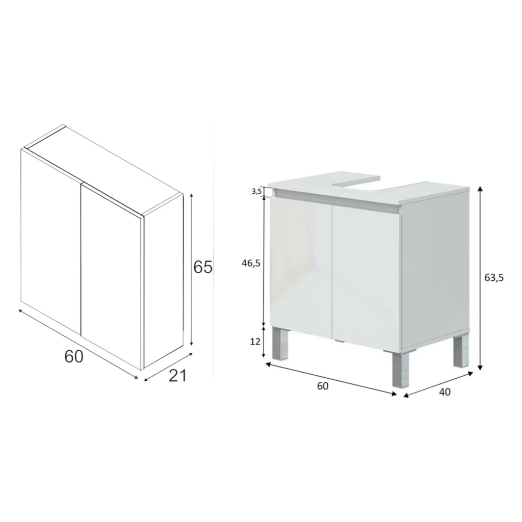 Vobbia, set Mobili Bagno Specchio Incluso, Bianco Lucido - Image 3