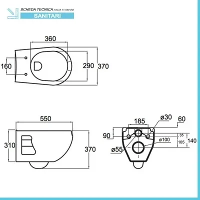 WC sospeso per disabili con apertura frontale e profondità 55 cm - Image 3