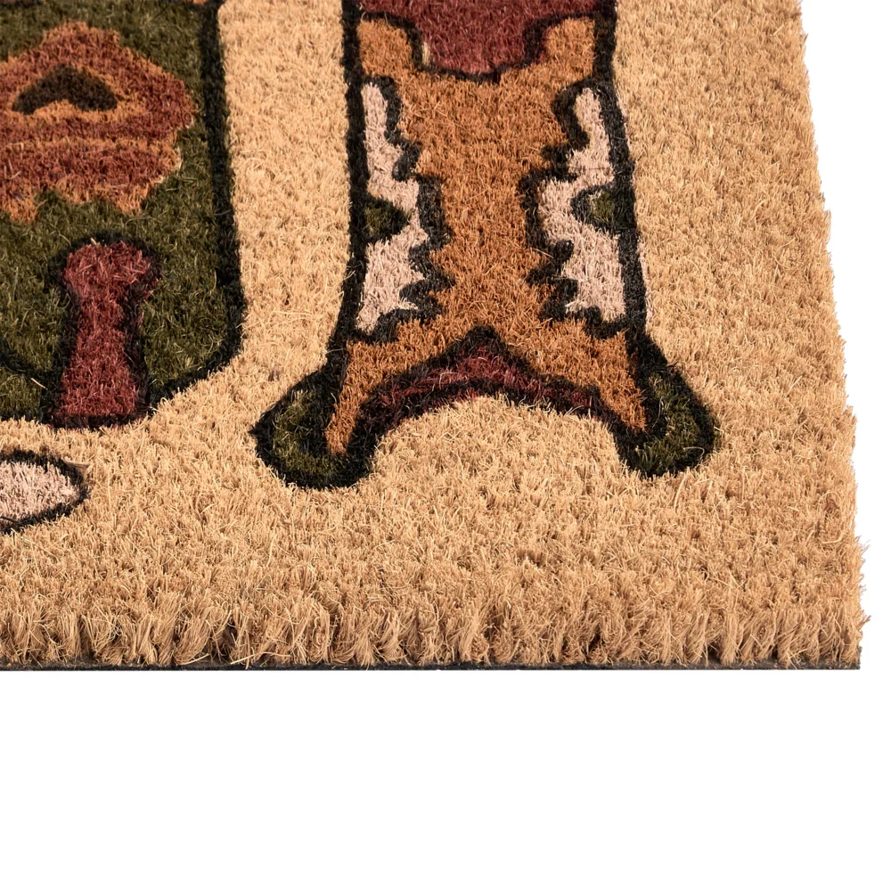 Zerbino di benvenuto in fibra di cocco antiscivolo 40 x 60 cm con retro in PVC stampa di stivali da cowboy naturale - Image 2