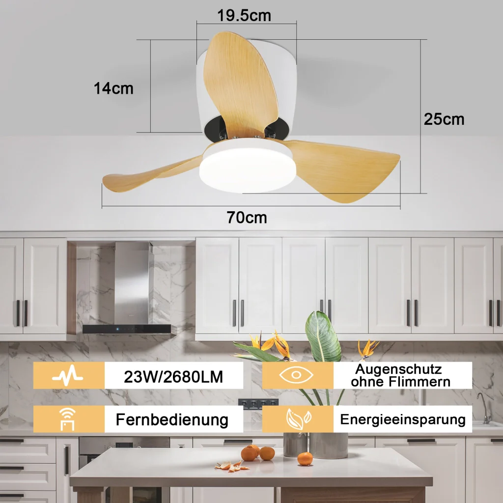 ZMH Ventilatore da soffitto con illuminazione e telecomando Lampada da soffitto LED dimmerabile da 23 W con ventilatore - Image 3